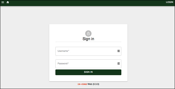 IN-CORE Web Tools login page.