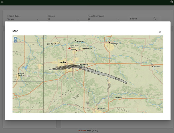IN-CORE Web Tools hazard viewer.