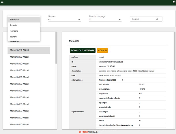 IN-CORE Web Tools hazard viewer.